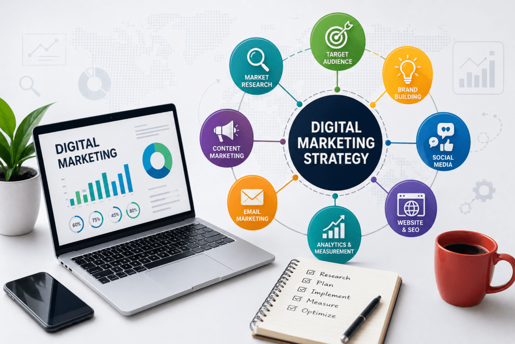 A well-defined digital marketing strategy is essential for efficiently reaching and engaging target audiences, growing brand awareness, and meeting corporate objectives in the digital landscape.