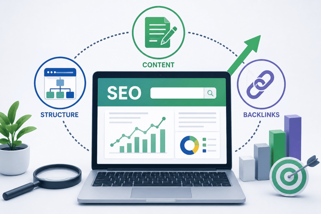 Optimize content, structure, and backlinks for SEO success. digital marketing strategy
