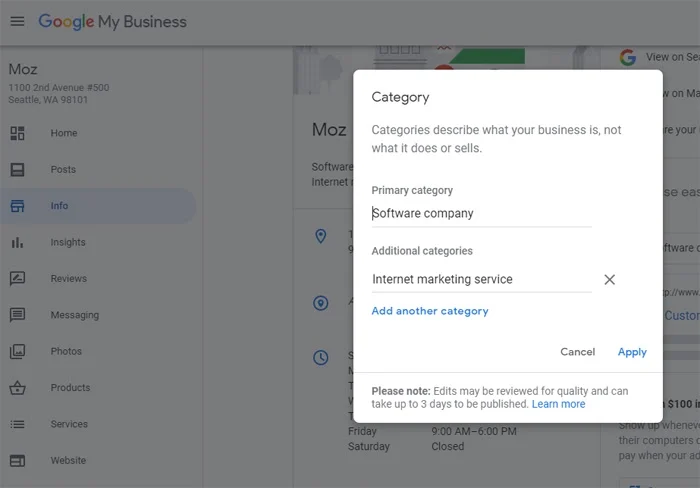 primary and secondary category to optimize google my business profile
