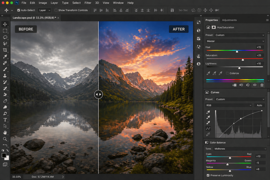 photoshop to edit photos color correction using curves and levels tool