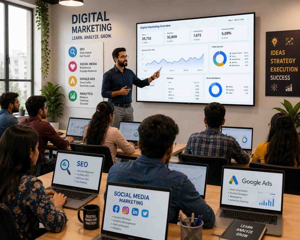 Students learning digital marketing course in India