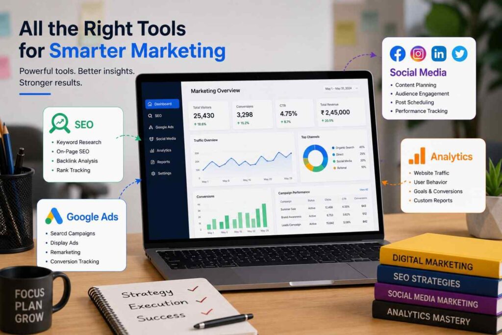 laptop showing digital marketing tools taught in digital marketing course