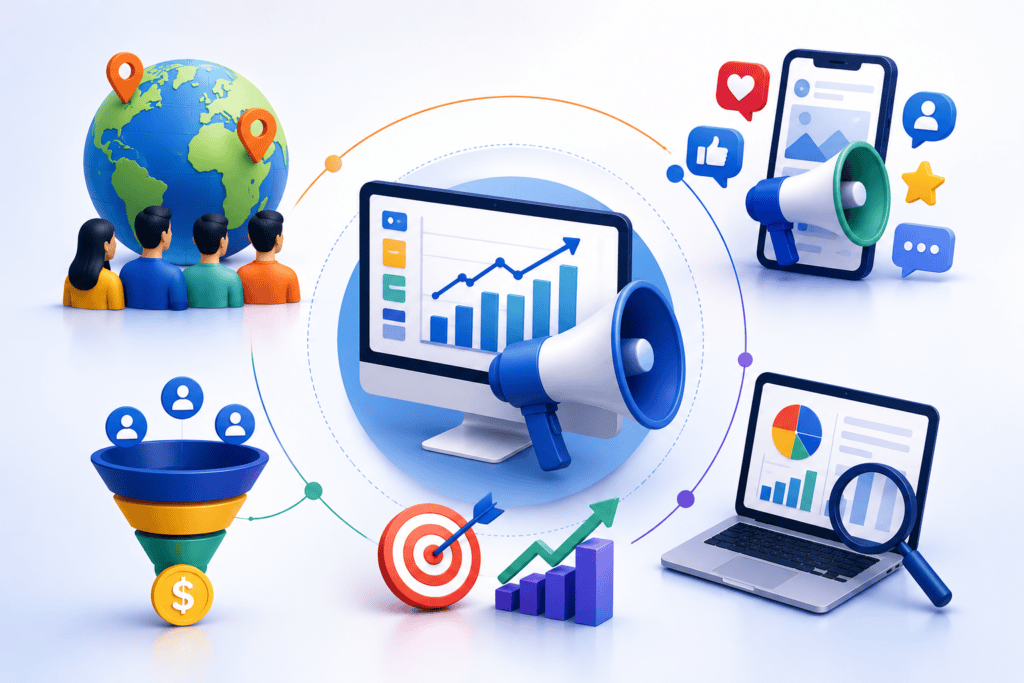 Why is digital marketing important for businesses: digital marketing helps businesses reach customers, build brand awareness, generate leads and sales, and measure marketing performance