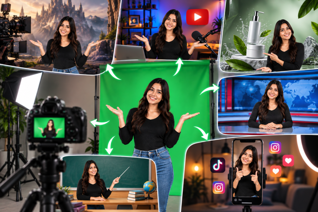 Where Is Green Screen Editing Commonly Used? It is commonly used in movies, YouTube videos, advertisements, news presentations, educational videos, and social media content. Filmmakers and creators use it whenever they need to combine real footage with digital backgrounds or visual effects.