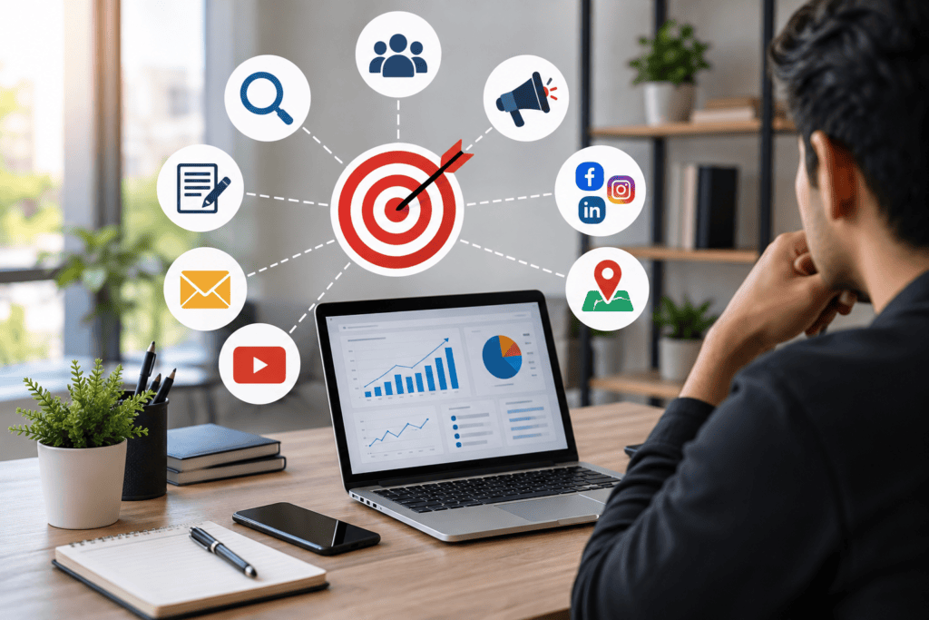 What Is a Digital Marketing Strategy for Small Businesses? A digital marketing strategy for small businesses is a structured plan for promoting products or services through digital channels. It connects business goals with activities such as SEO, social media marketing, content creation, email marketing, local SEO, video, and online advertising. A practical plan should identify the target audience, marketing objectives, budget, content approach, selected channels, and performance indicators. This makes marketing more focused and helps businesses use their available resources effectively.