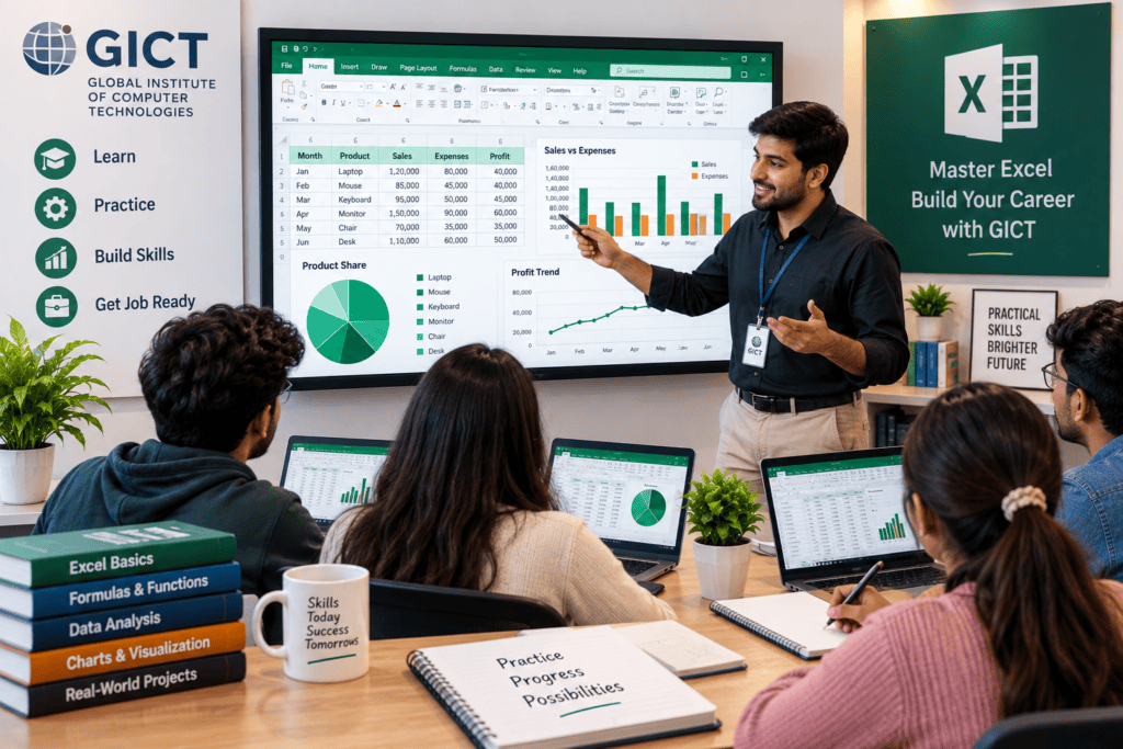 Advanced Excel course at GICT helping students learn Excel, data analysis, practical skills, and job-ready workplace skills.